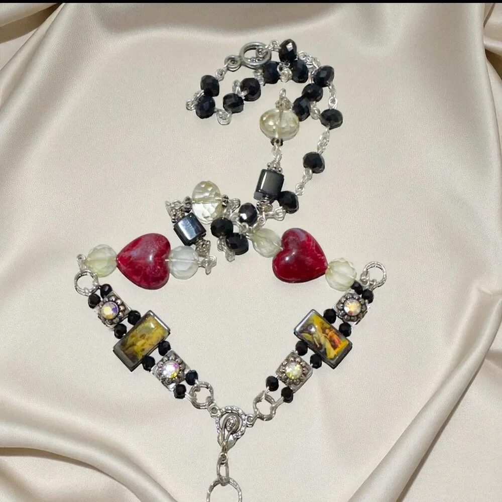 Handcrafted St Teresa Glass Shadow Box Pendant & Artisan Metalwork & Necklace - Picture 6 of 15